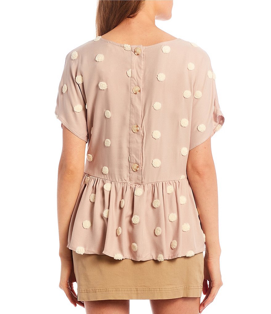 Blu Pepper Polka Dot Button Back Peplum Top