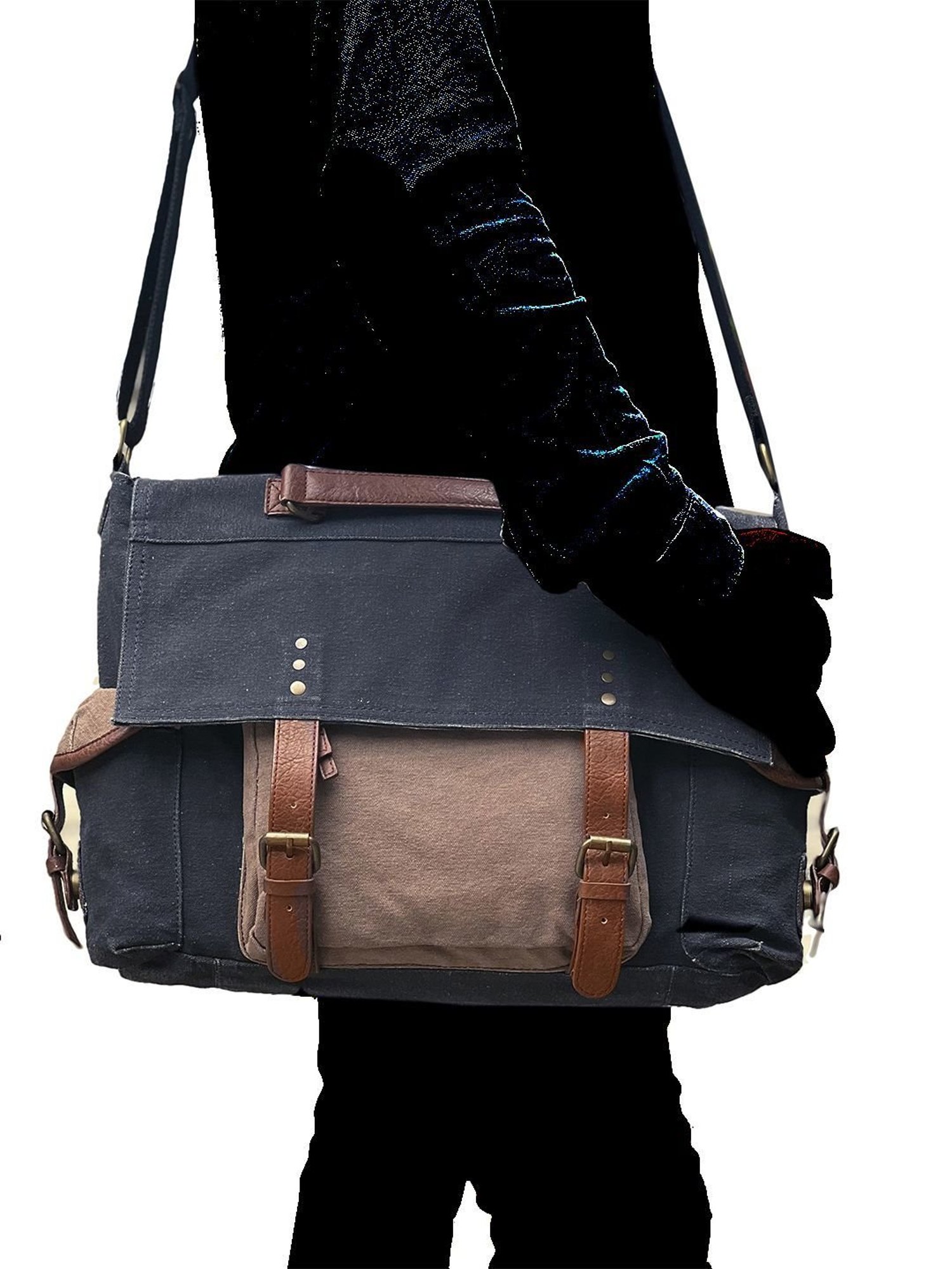 Mona B Navy Canvas Medium Messenger Bag