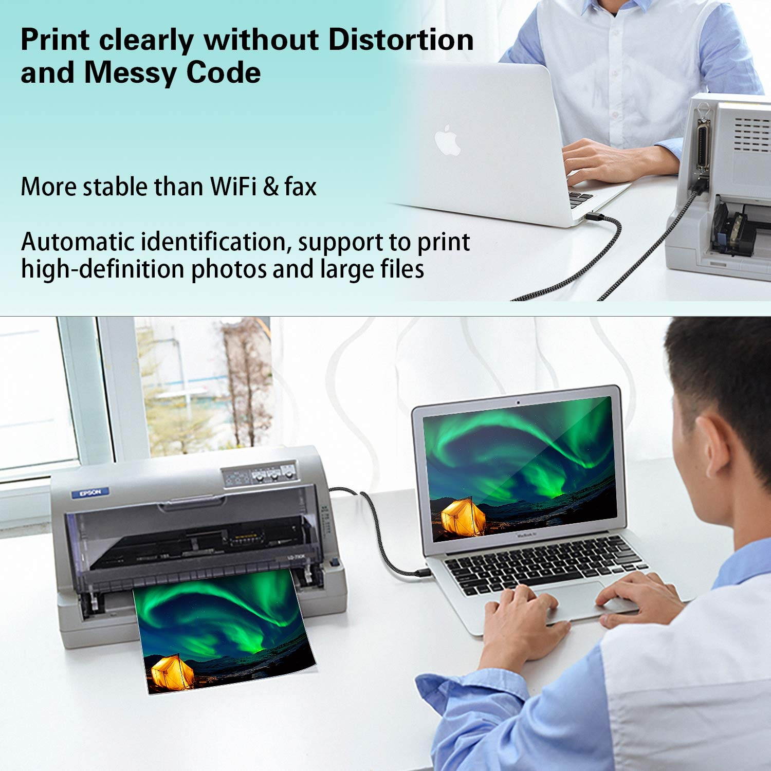 USB 2.0 Printer Cable iSeekerKit USB Type A Male to B Male Printer Scanner Cord High Speed Compatible with HP Canon Dell Lexmark Xerox Samsung and More(Black-13FT/4M)