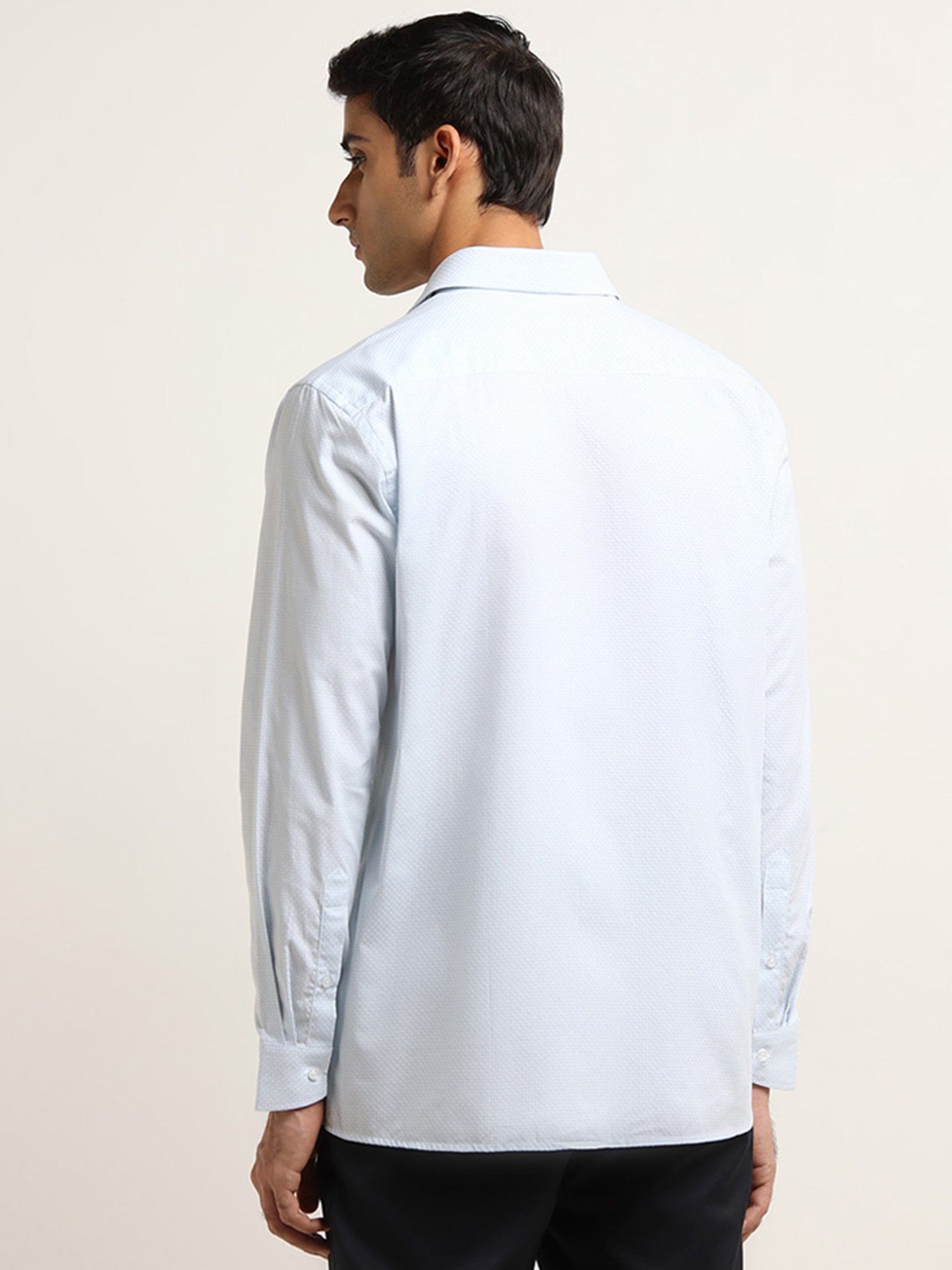 WES Formals by Westside Light Blue Checkered Print Relaxed Fit Shirt