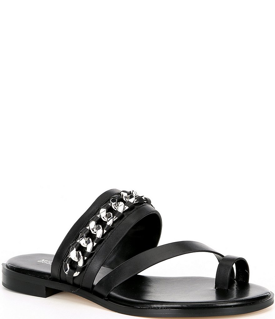 MICHAEL Michael Kors Bergen Leather & Chain Embellished Flat Sandals