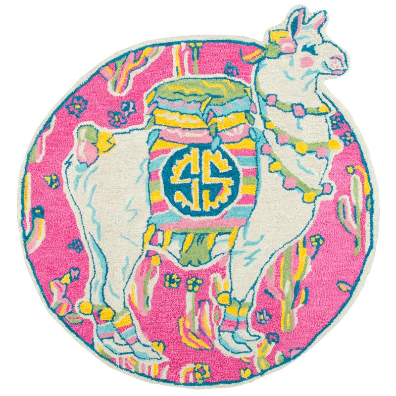 3'X3' Tufted Horses Round Accent Rug Pink - Rizzy Home