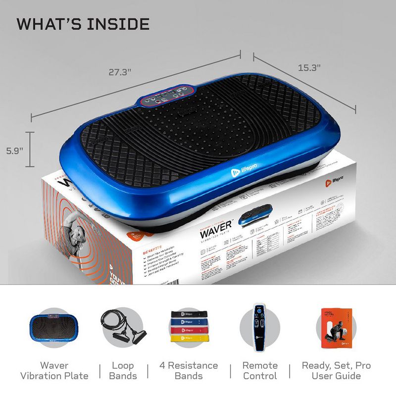 Lifepro Portable Home Body Weight Training Fitness Exercise Workout Waver Vibration Plate Platform Equipment Machine Set with Resistance Bands, Blue