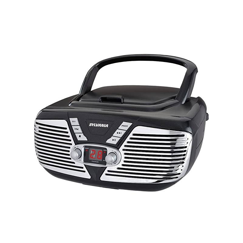 Portable CD Boombox with AMFM Radio Retro Style Black
