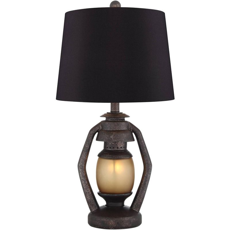 Franklin Iron Works Horace Brown Miner Nightlight Black Shade Table Lamps Set of 2