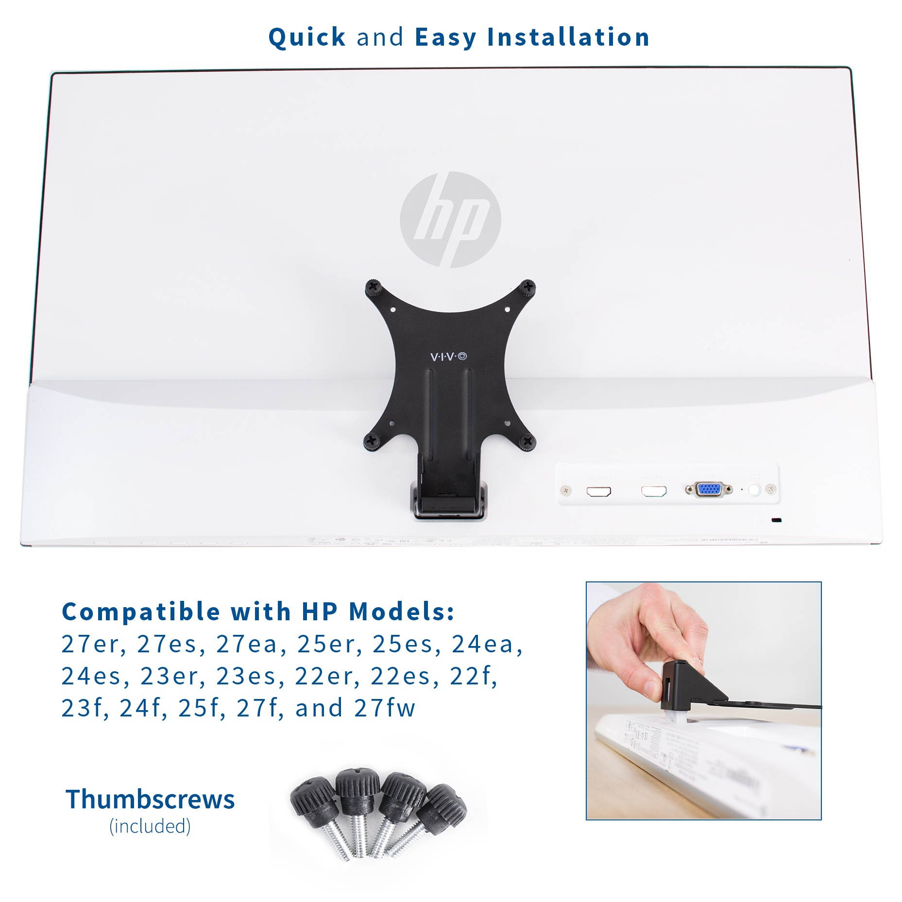 VIVO Steel VESA Adapter Plate for HP 27er, 27es, 27ea, 25er, 25es, 24ea, 23er, 23es, 22er, 22es Monitors (MOUNT-HP27ER)