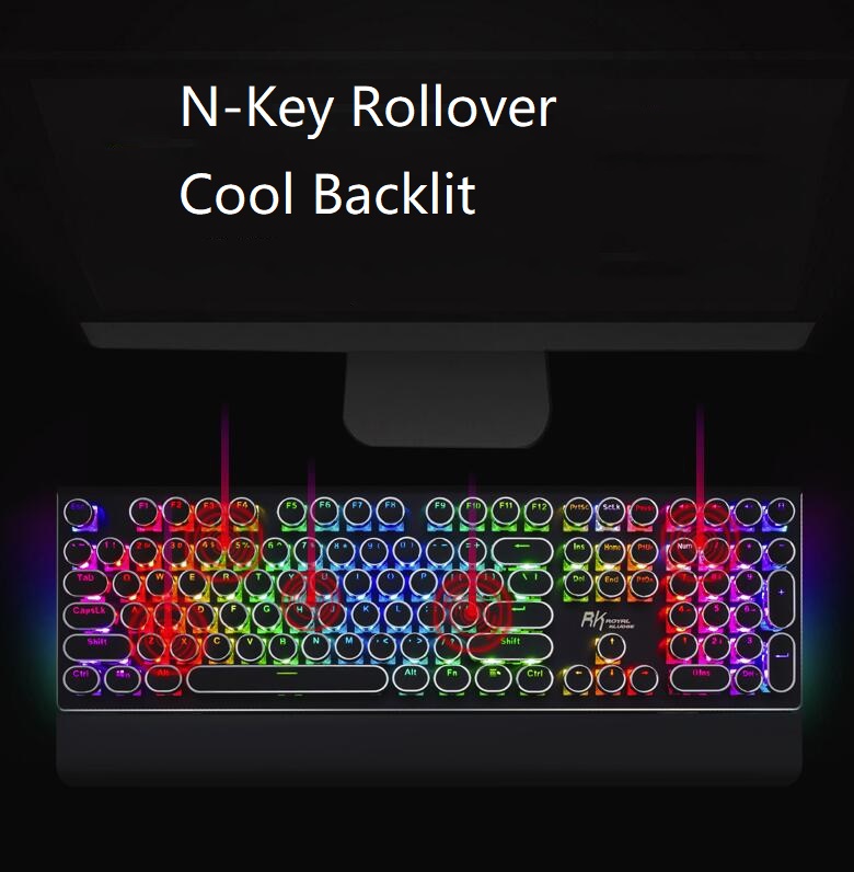 Royal Kludge RKS108 Retro Punk Version RGB Backlit USB Wired Mechanical Gaming Keyboard, N-key Rollover