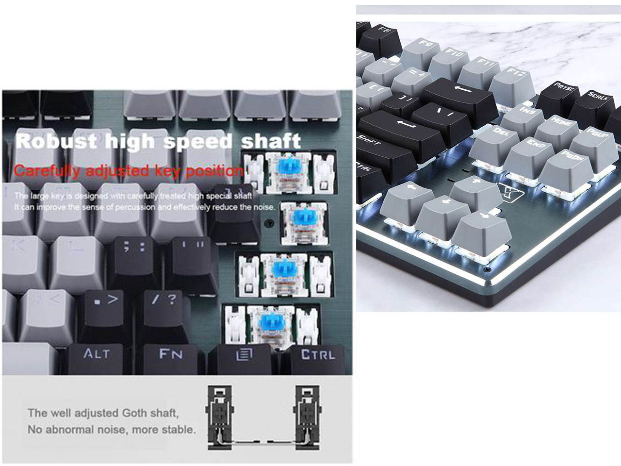 HSCCGI Mechanical Bluetooth 3.0 Wired/Wireless 87 Keys Multi-Device LED Backlit Gaming/Office Keyboard for iOS, Android, Windows and Mac with Rechargeable Battery, Blue Switch - GrayBlack