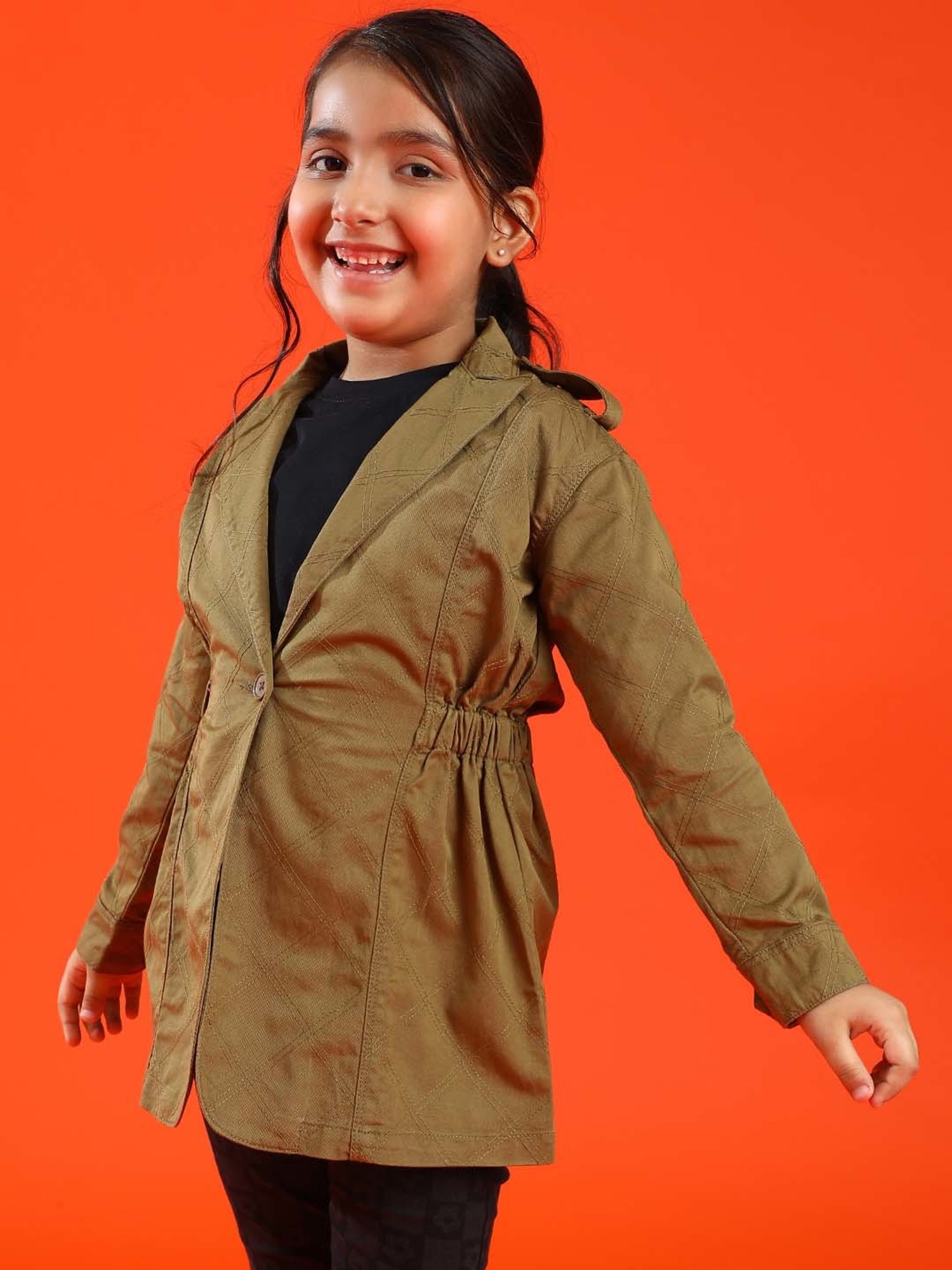 Tales & Stories Kids Olive Cotton Embroidered Full Sleeves Jacket