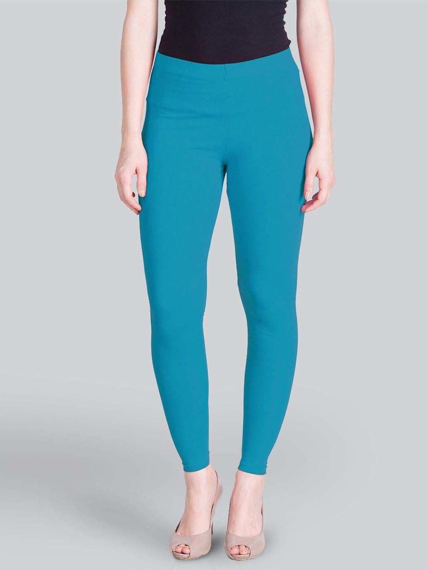 Lyra Blue Cotton Ankle Length Leggings