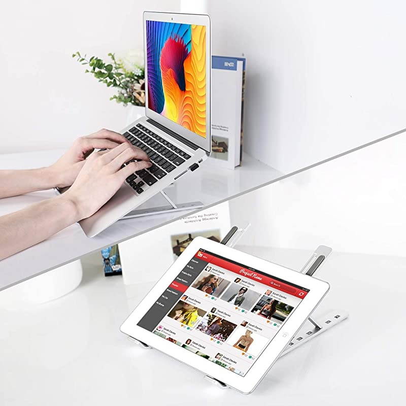 Adjustable Laptop Tablet Stand Foldable Aluminum Desktop Laptop Riser Compatible with All Laptops iPad Tablet up to 156 inches Silver