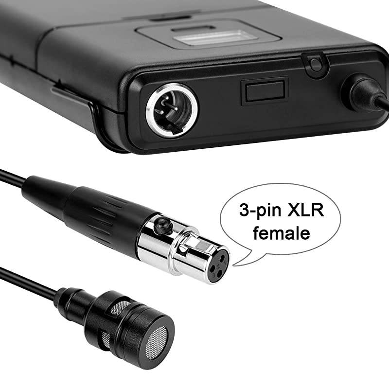 20Channel UHF Wireless Lavalier Lapel Microphone System with Bodypack Transmitter Mini XLR Female Lapel Mic and Portable Receiver Quarter Inch Output Perfect for Live PerformanceK037