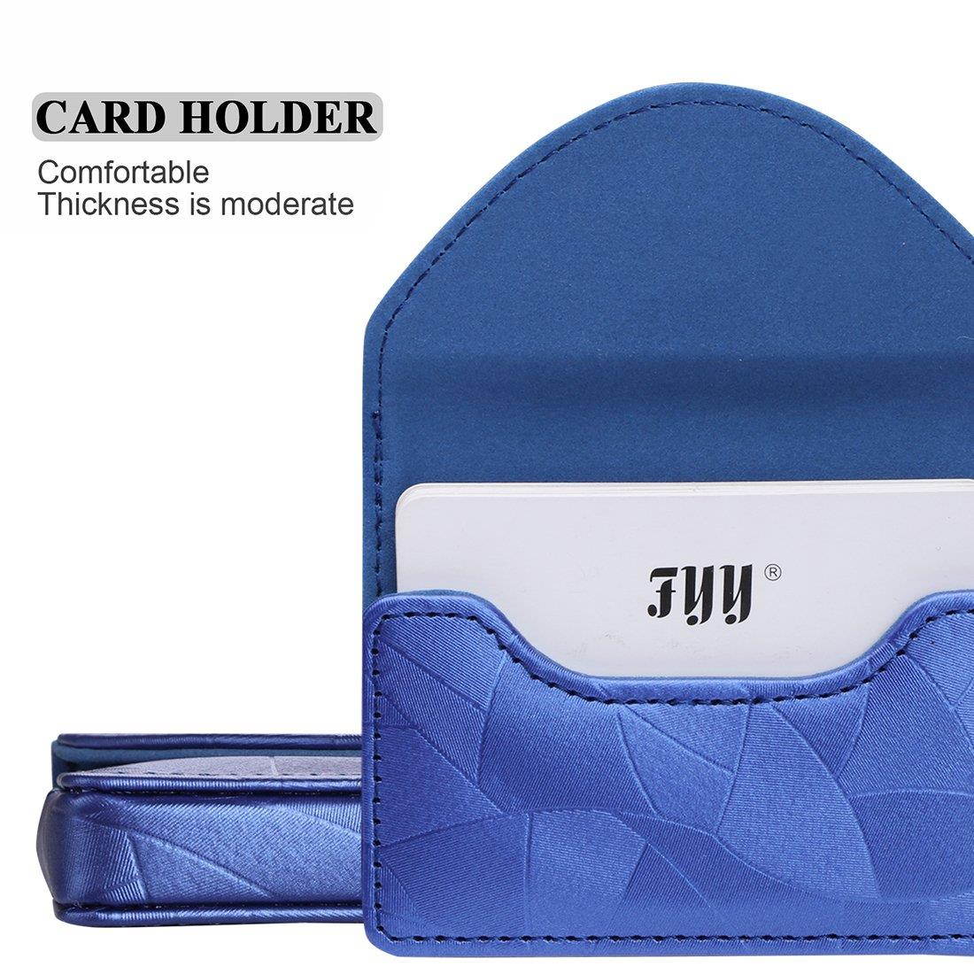 FYY Business card holder, Handmade Premium PU Leather Business Name Card Case Universal Card Holder with Magnetic Closure (Hold 30 pics of cards) Navy Blue