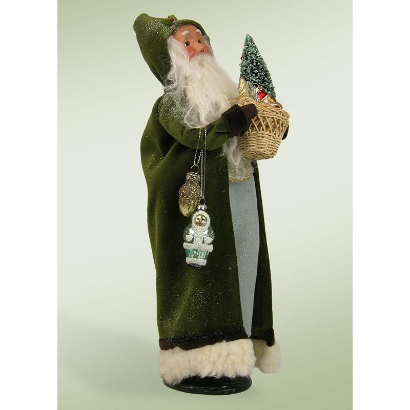 Byers Choice 13.5" Glittered Vintage Sage Santa with Frosted Christmas Tree and Basket Christmas Figure