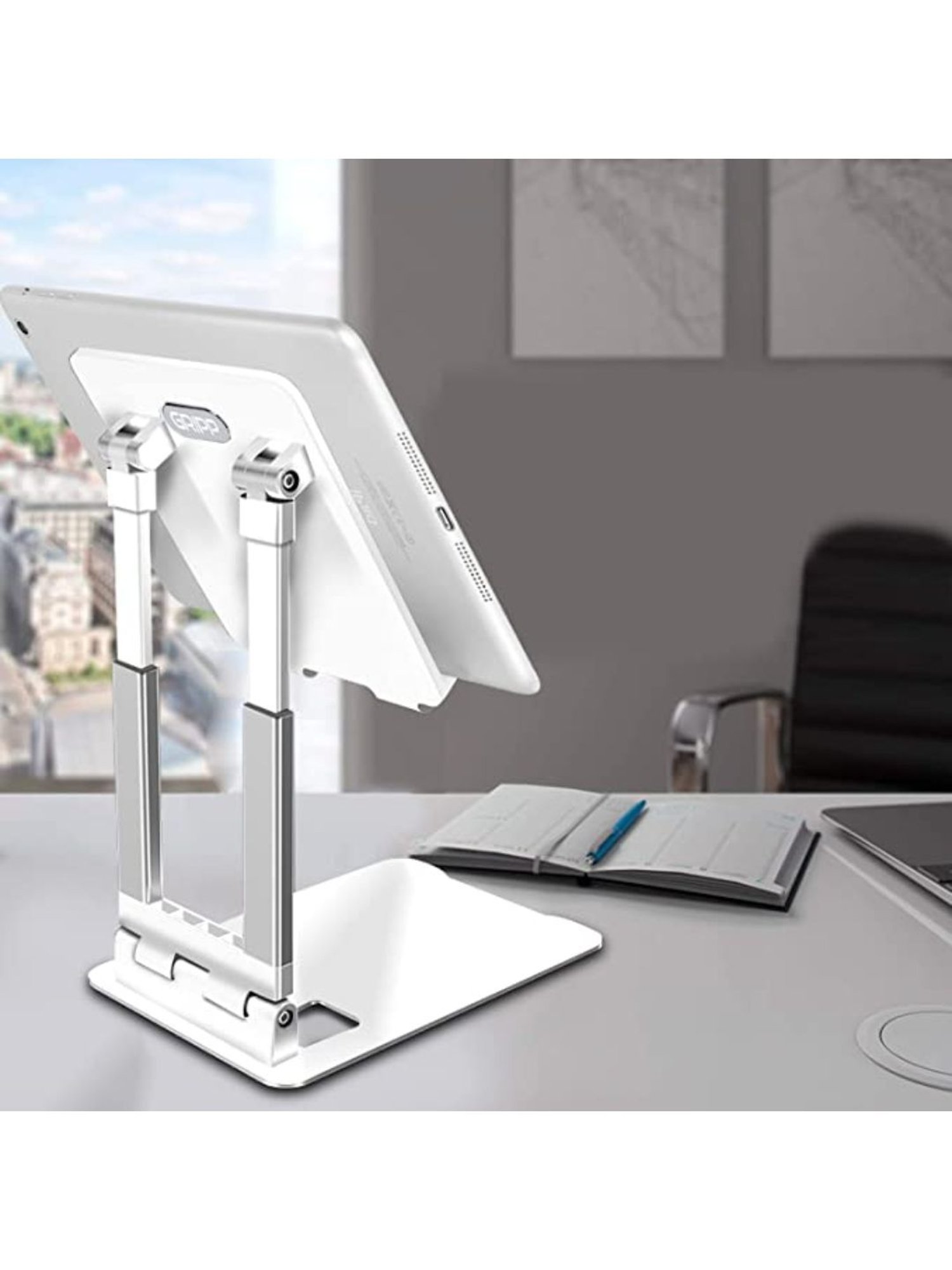 GRIPP Trivot Universal Aluminium Multi-Angle Adjustable Table Top Mobile/Tablet Holder Stand, White