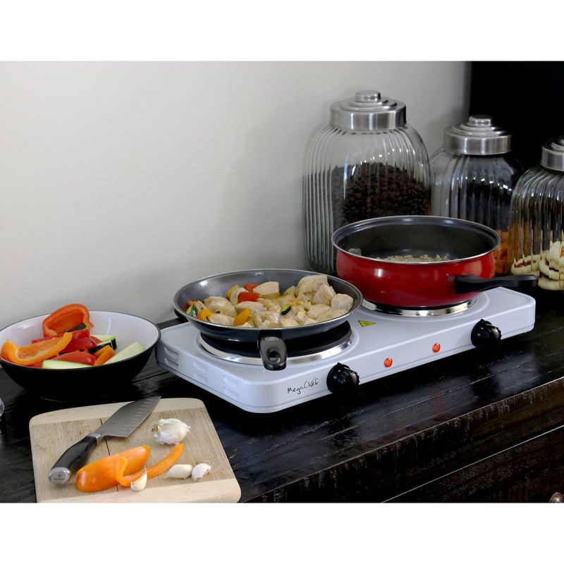MegaChef Portable Dual Electric Cooktop - White