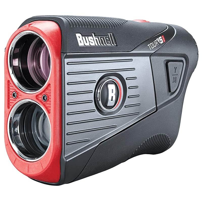 Bushnell Tour V5 (Standard) Golf Laser Rangefinder Patriot Pack  Bundle | +Carrying Case, Divot Tool,  Microfiber Towel and Two Batteries | Pinseeker Jolt, 6X Mag | 201901P