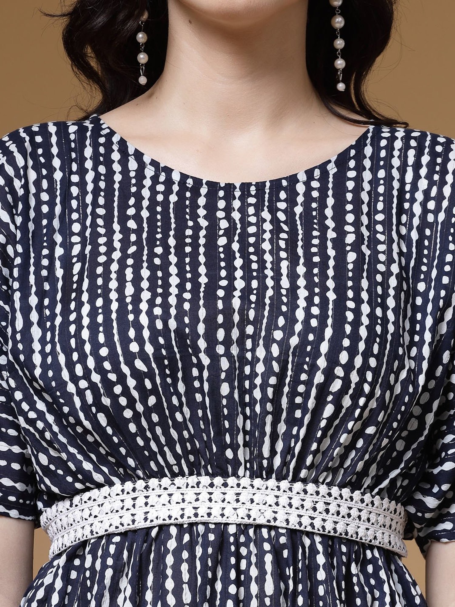 Indibelle Blue Cotton Striped Ethnic Dress