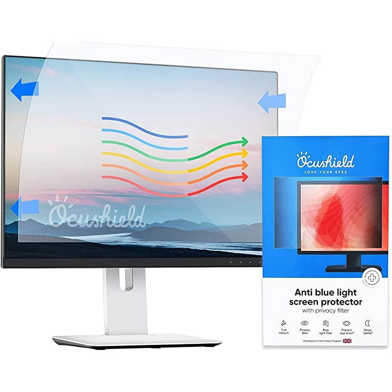 Anti Blue Light Screen Protector with Privacy Filter for Computer Monitors/PC &ndash; Various Sizes - to Protect Eyes & Improve Sleep (VDU Model 19" W(409 x 256))