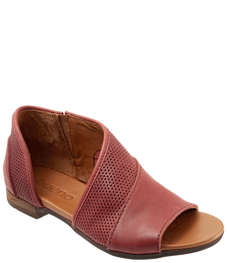 Bueno Tahiti Perforated Leather Asymmetrical Slip-On Sandals