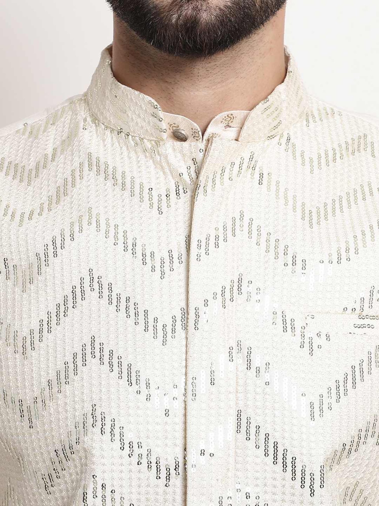 Sojanya Cream Regular Fit Embroidered Nehru Jacket