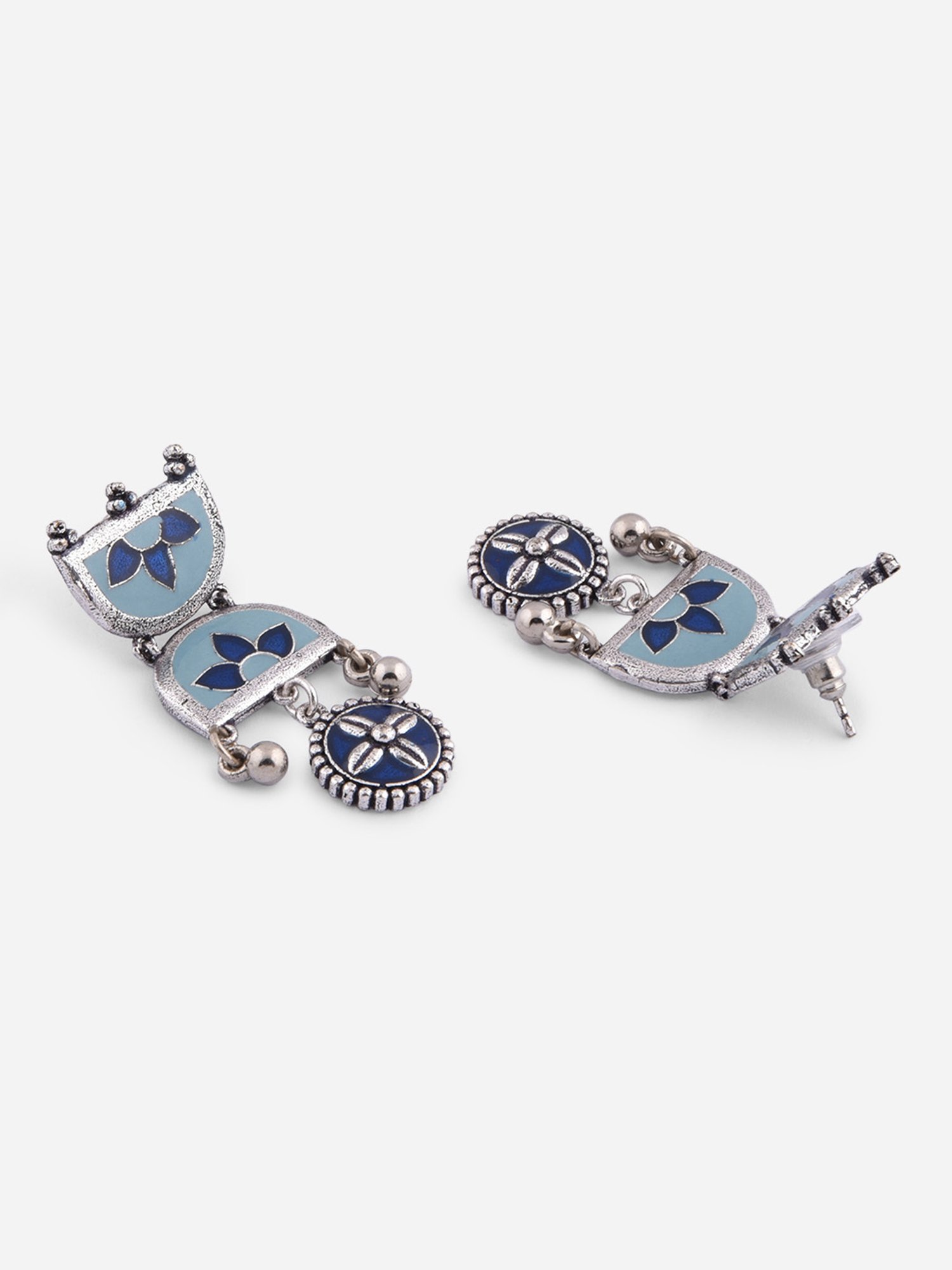 Fida Meenakari Metal Beaded Blue Dangler Earrings