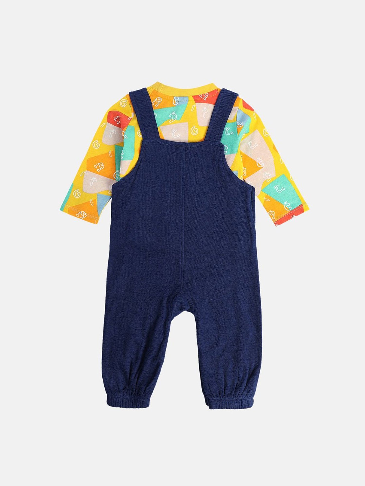 MINIKLUB Boys Navy & Yellow Printed Full Sleeves T-Shirt with Dungaree