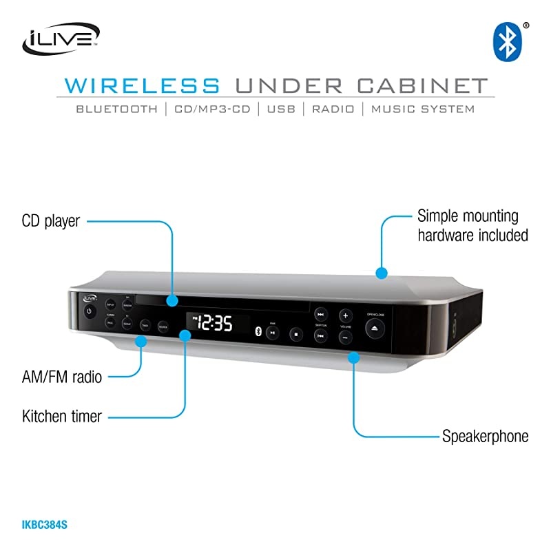 iKBC384S Bluetooth Under the Cabinet Radio with CD Player