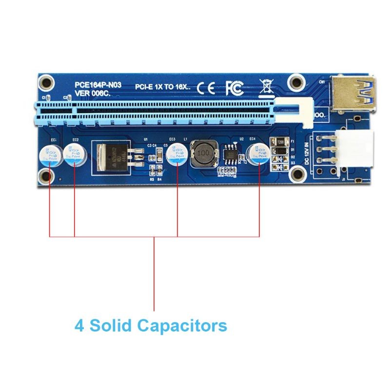 3 Pack 6-Pins PCI-e VER 006C PCl-E 16x to 1x Powered Riser Adapter Card with 2ft USB 3.0 Extension Cable &  SATA to PCIe 6pin Power Cable GPU Riser Adapter Ethereum Mining ETH