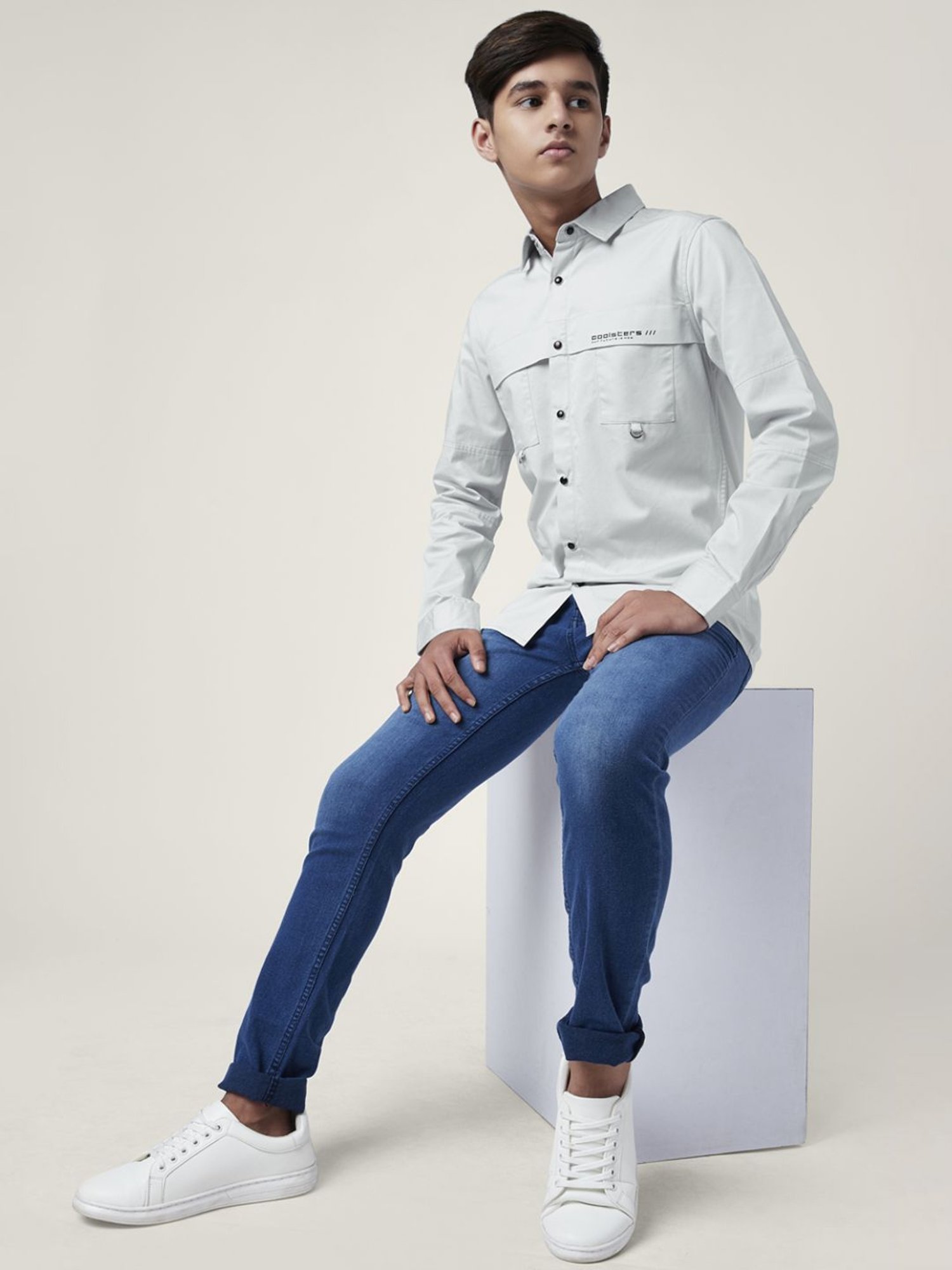 Coolsters by Pantaloons Kids Grey Cotton Printed Full Sleeves Shirt