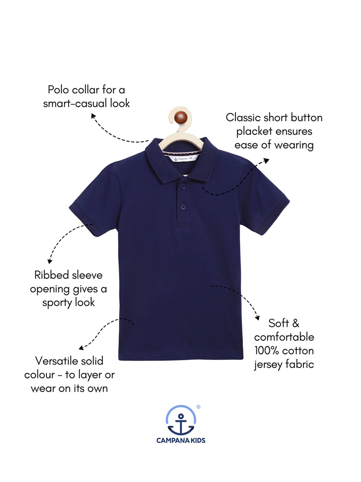 Campana Boys Blue Solid Polo T-Shirt