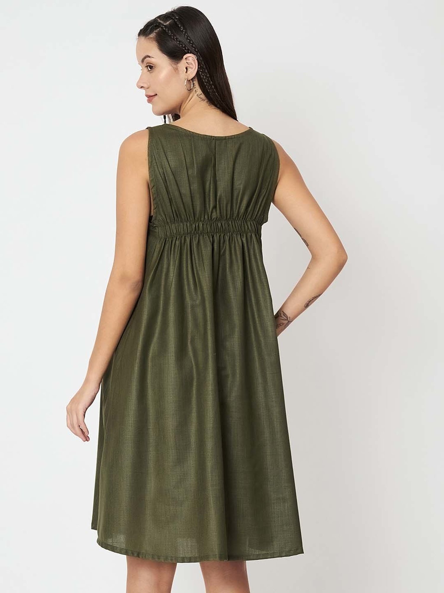 9rasa Olive Printed A Line Ethnic Dress