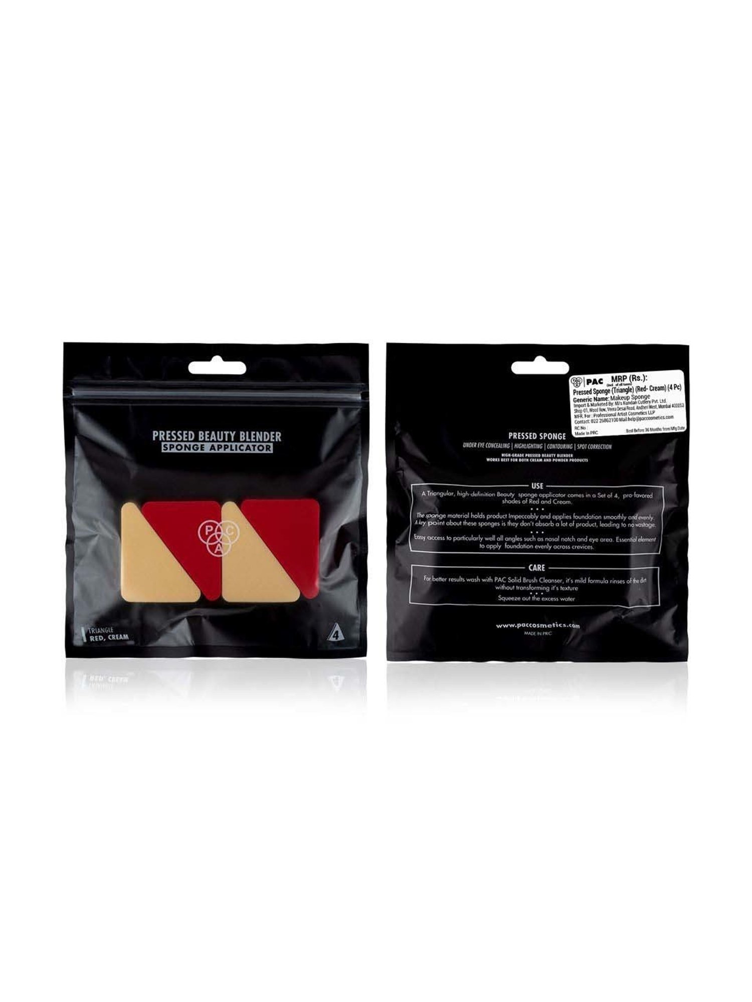 PAC Pressed Sponge Triangle Red & Cream - 4 Pcs