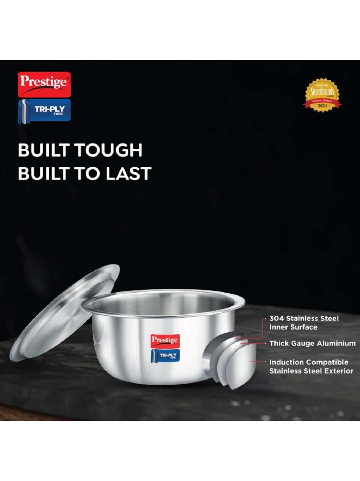 Prestige Silver Tri-Ply 22 cm Induction Compatible Tope With Lid (3.9 L) - Set of 1
