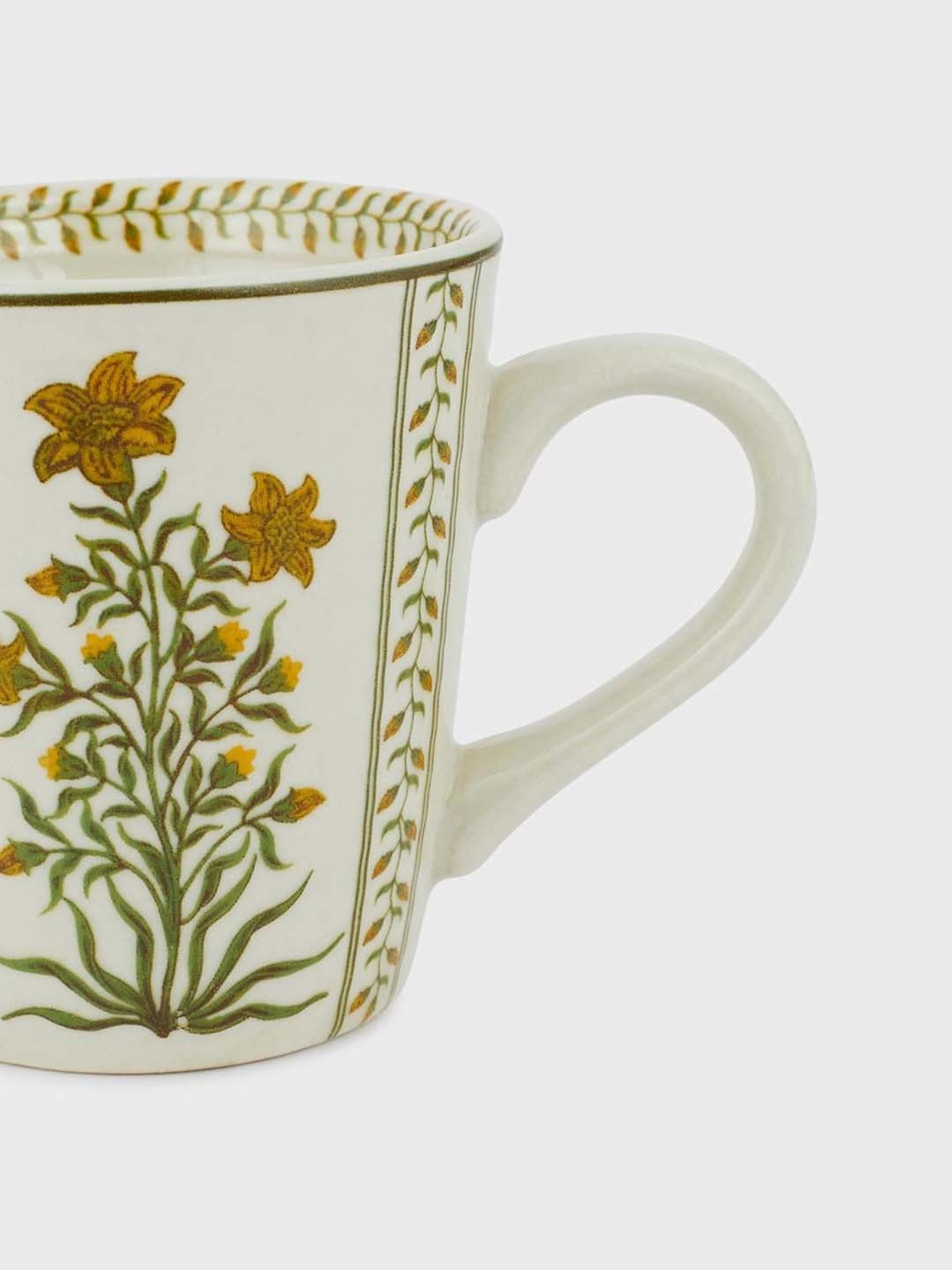 Fabindia Home Gul White & Yellow Ceramic Mugs (0.3 L) - Set of 2