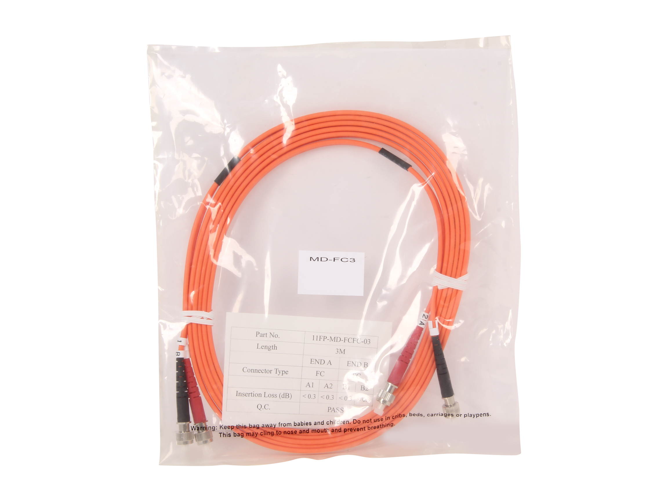 BYTECC MD-FC3 3m FC to FC Duplex (2 Strand) Cable, Multi Mode 62.5/125 Standard Zipcore