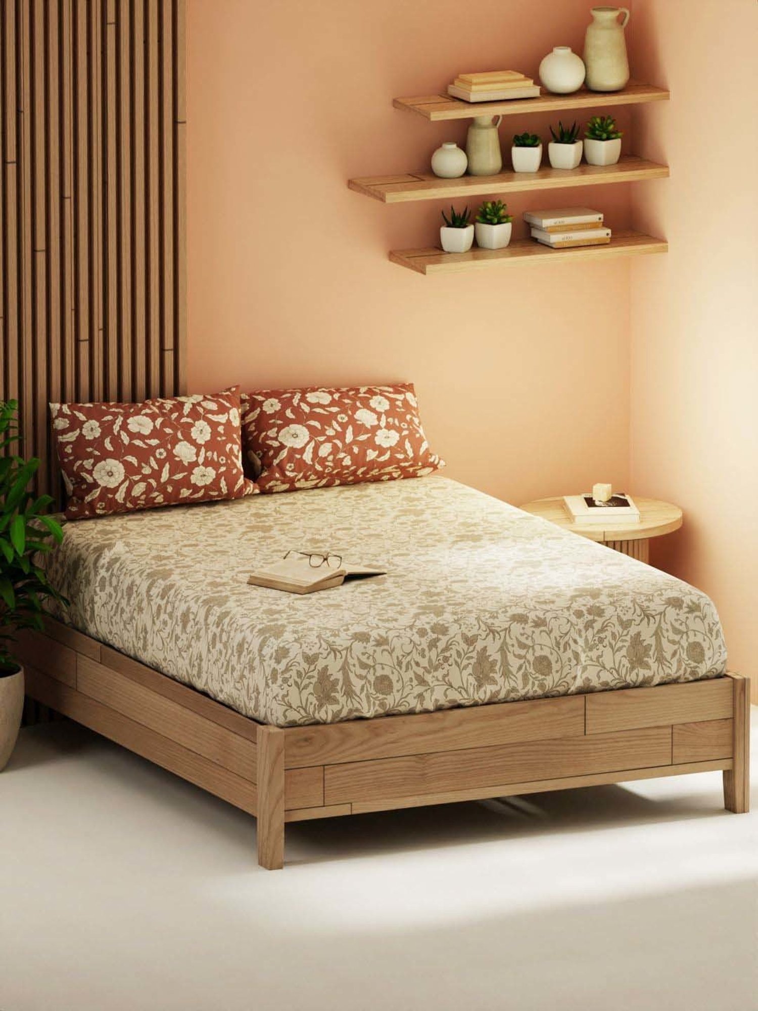 Bianca Magnolia Beige & Brown 152 TC Micro Fabric Double Bedsheet with 2 Pillow Covers