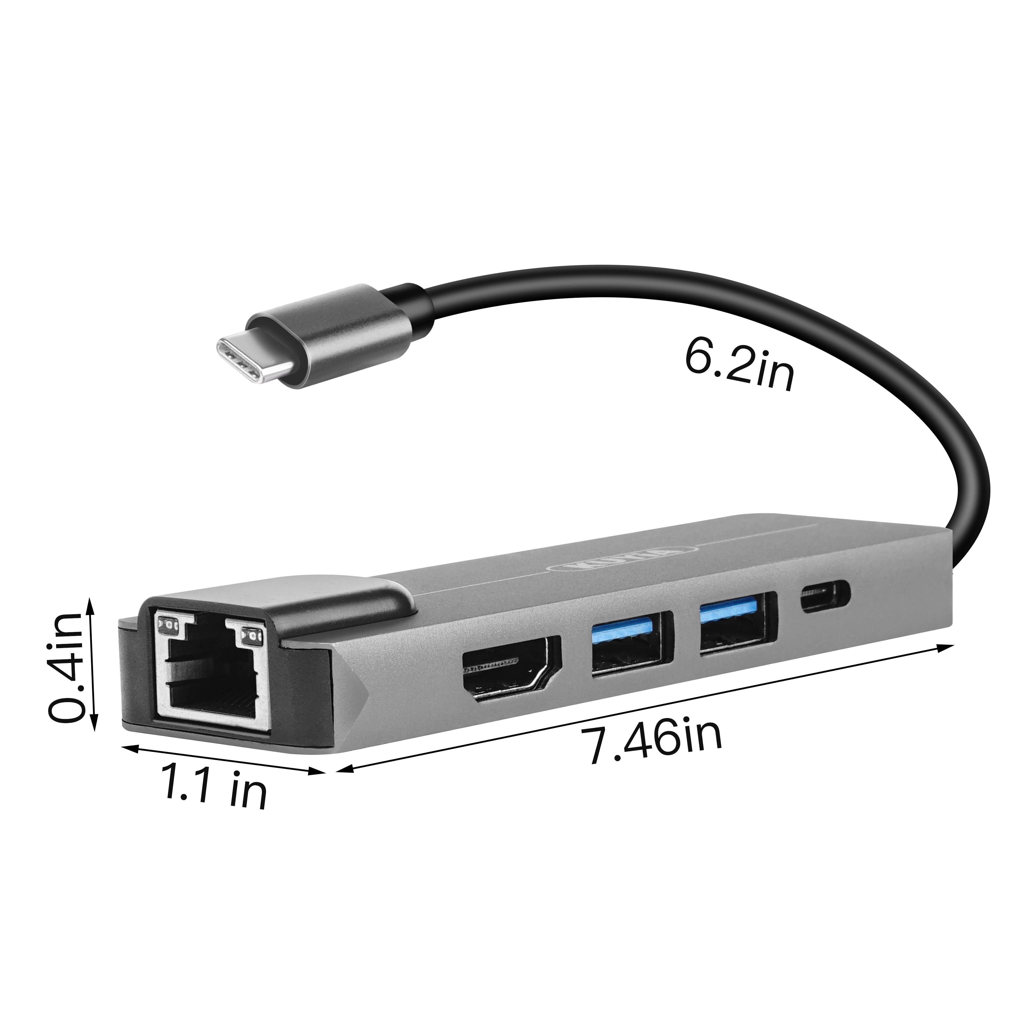 KUYiA USB C Hub, USB C to Ethernet HDMI USB Adapter with 1000Mbps Ethernet Port, 4K HDMI, 2 USB 3.0 and USB 3.1 Charging Ports, Compatible with MacBook/Pro/Air, Android Phone, Laptops, Tablet