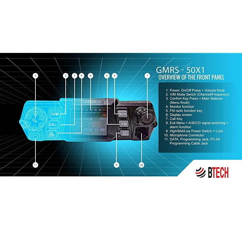 Mobile GMRS-50X1 50 Watt GMRS Two-Way Radio, GMRS Repeater Capable, with Dual Band Scanning Receiver (136-174.99MHz (VHF) 400-520.99MHz (UHF))