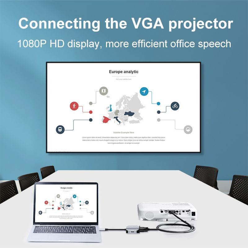 Type-C to HDMI+VGA Converter Type-C Hub Docking Station 4K Laptop Adapter Cable HDMI 4K@30HZ,VGA 1080P@60Hz for Laptop Mobile Phone