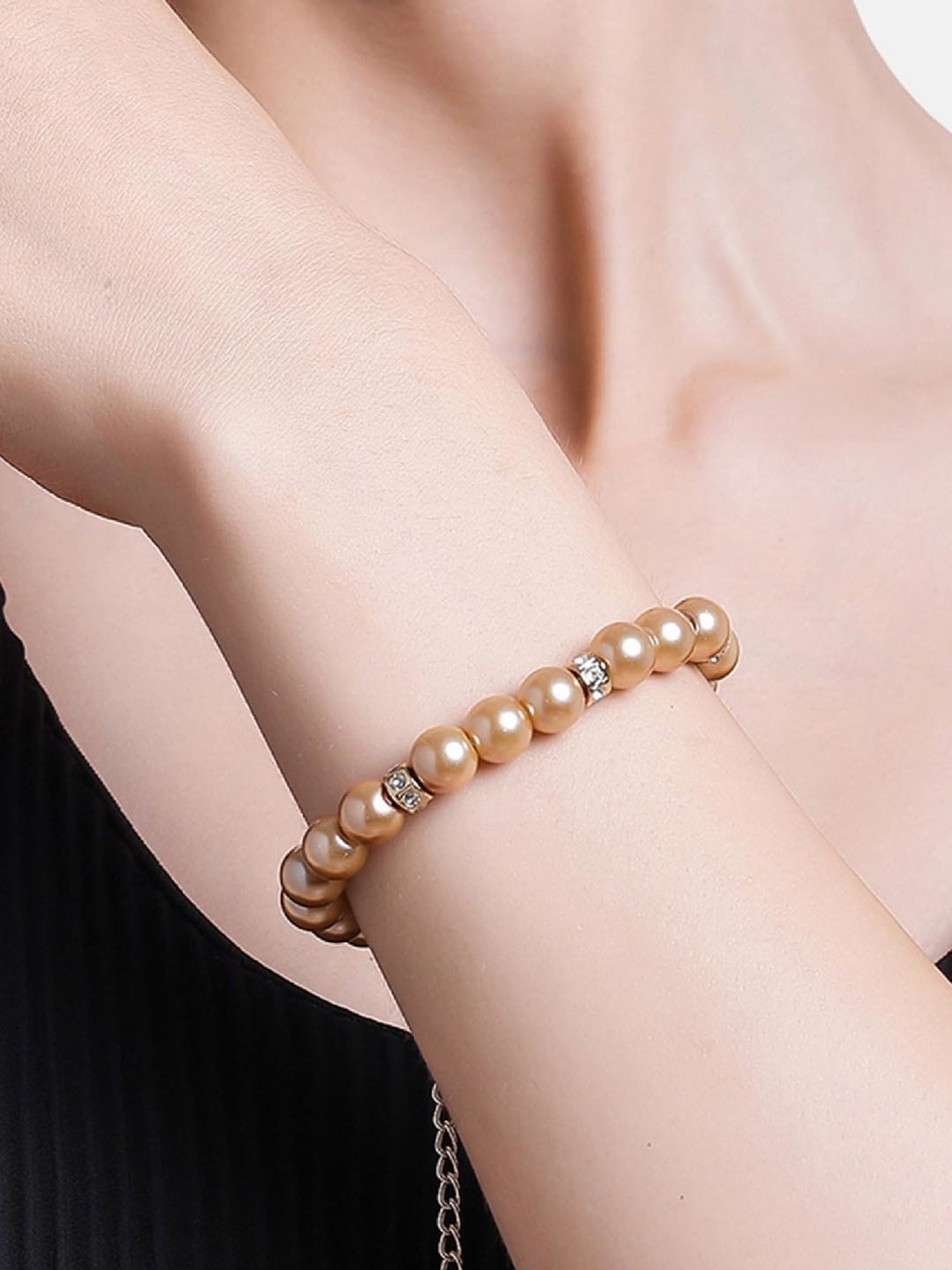 Estele Gold-Plated Single Line Pearl Bracelet for Women
