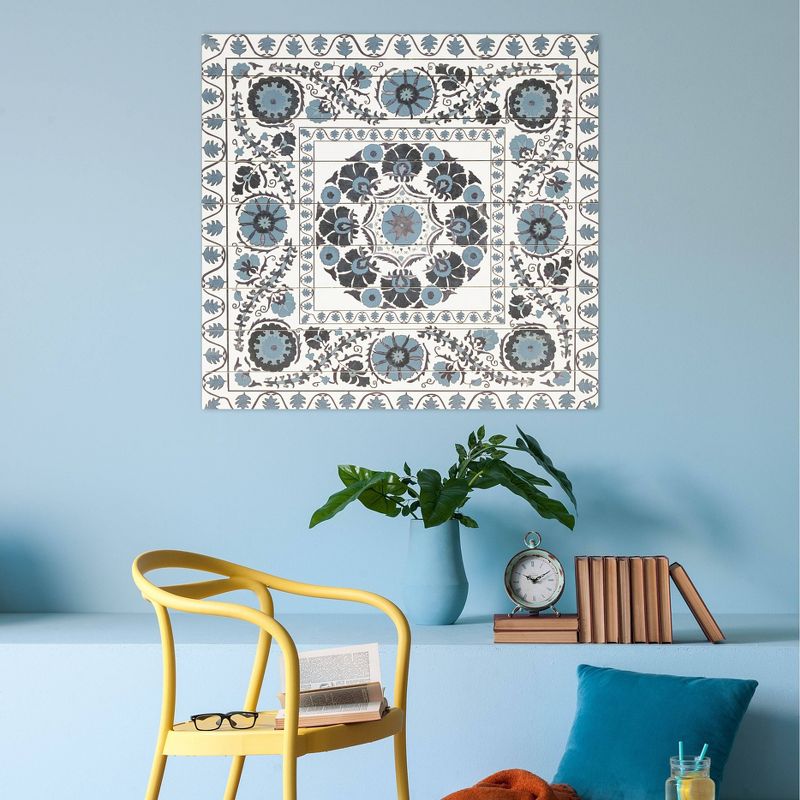 29" x 29" Suzani Print on Planked Wood Wall Sign Panel Blue - Gallery 57