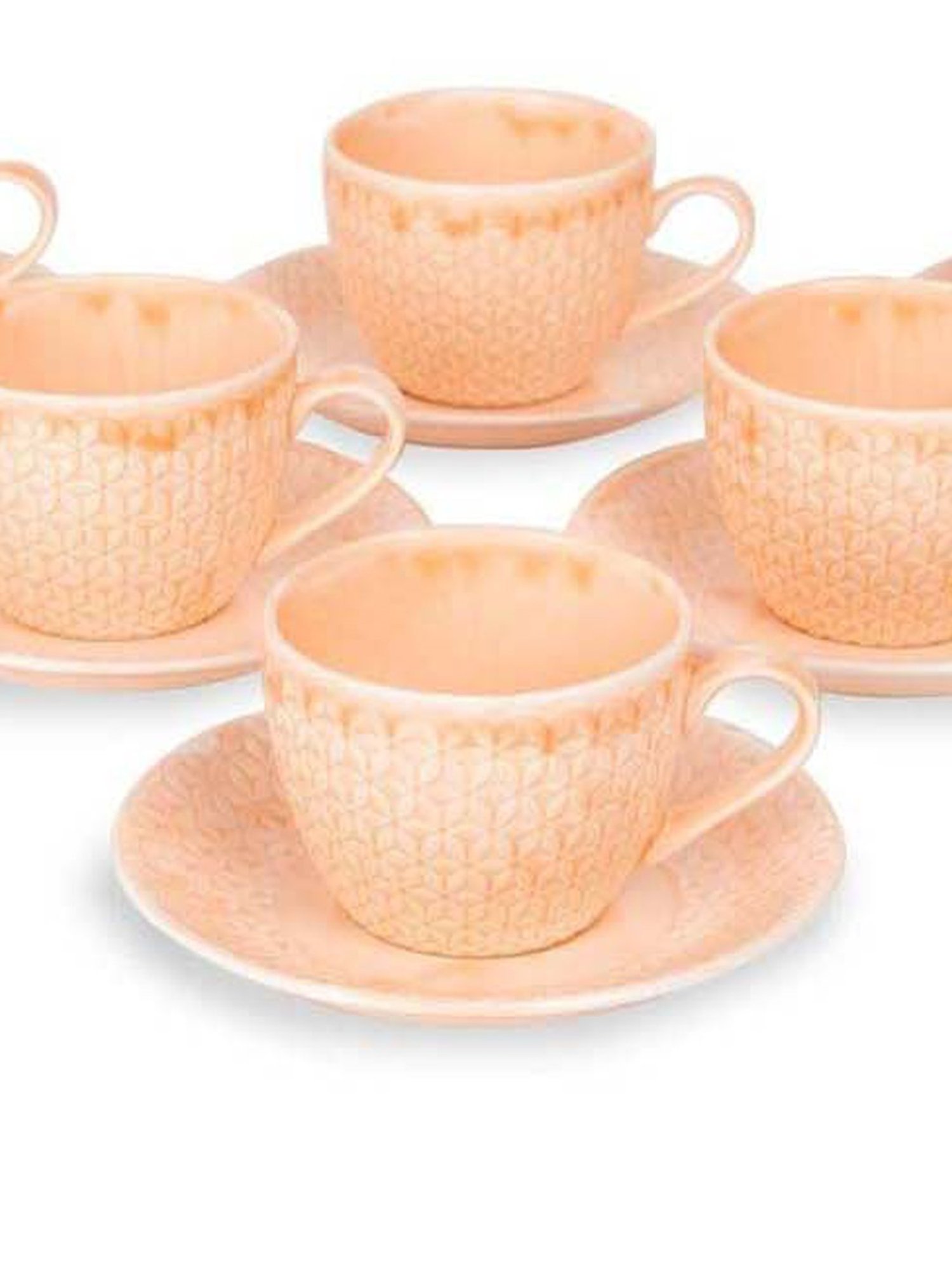 Home4U Orange Bone China Tea Set (6 Cups & 6 Saucers)