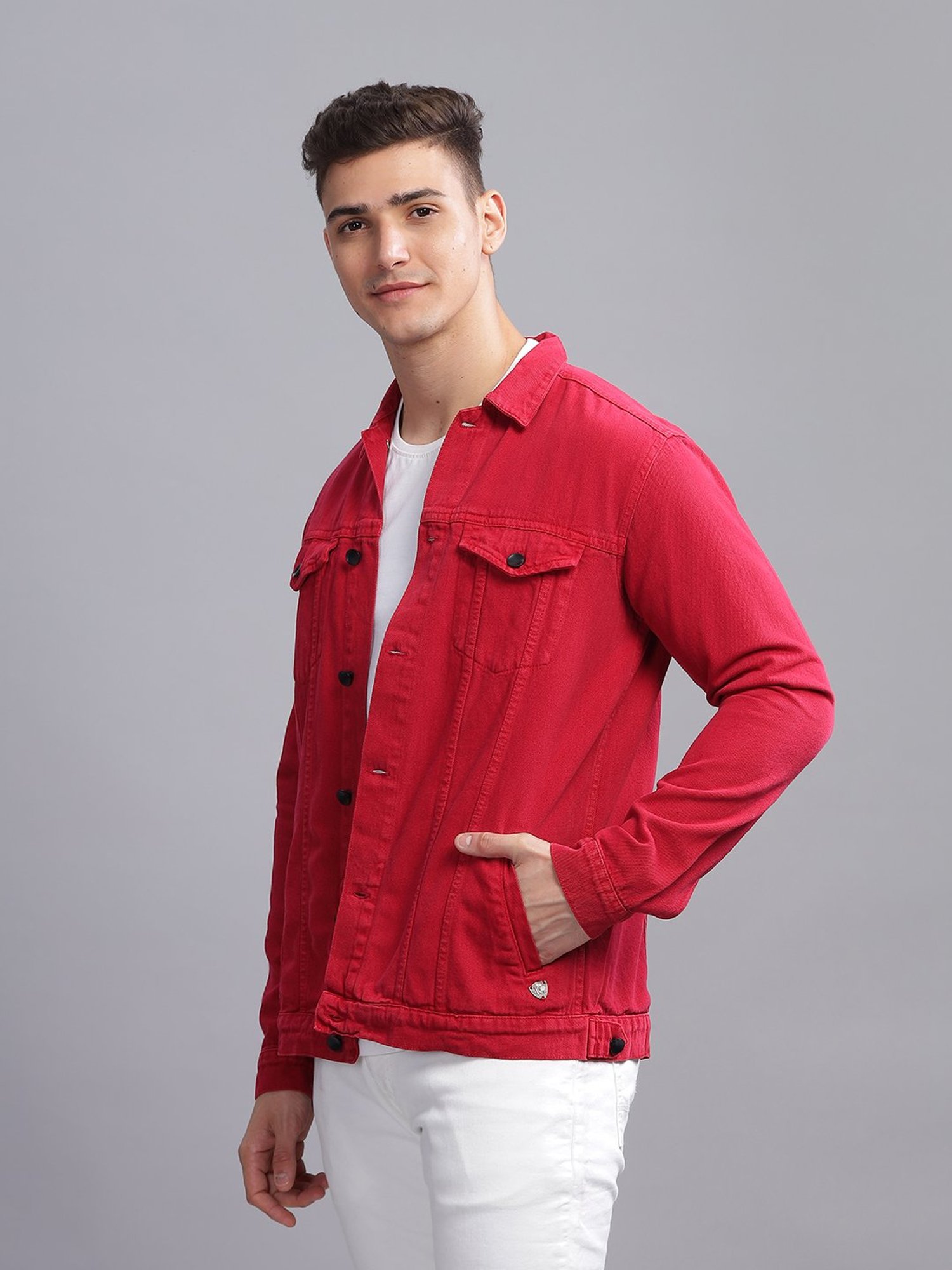 Kuons Avenue Cherry Red Regular Fit Denim Jacket