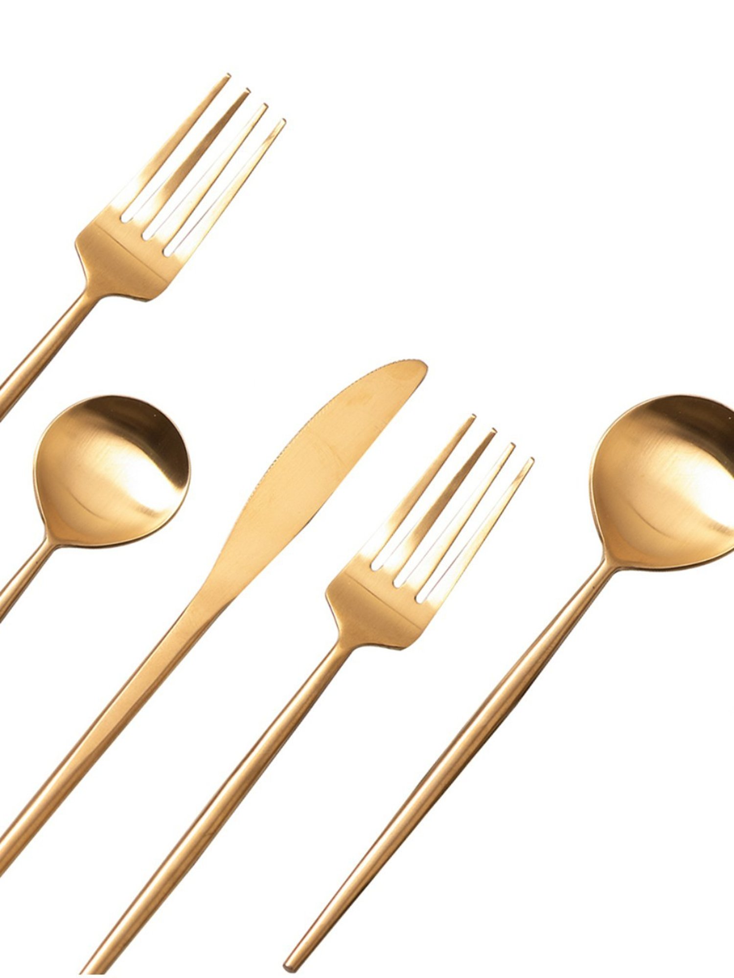 Nestroots Stailess Steel Cutlery Set for Dining Table Spoons & Forks Dinner Cutlery Set of 5 Gold