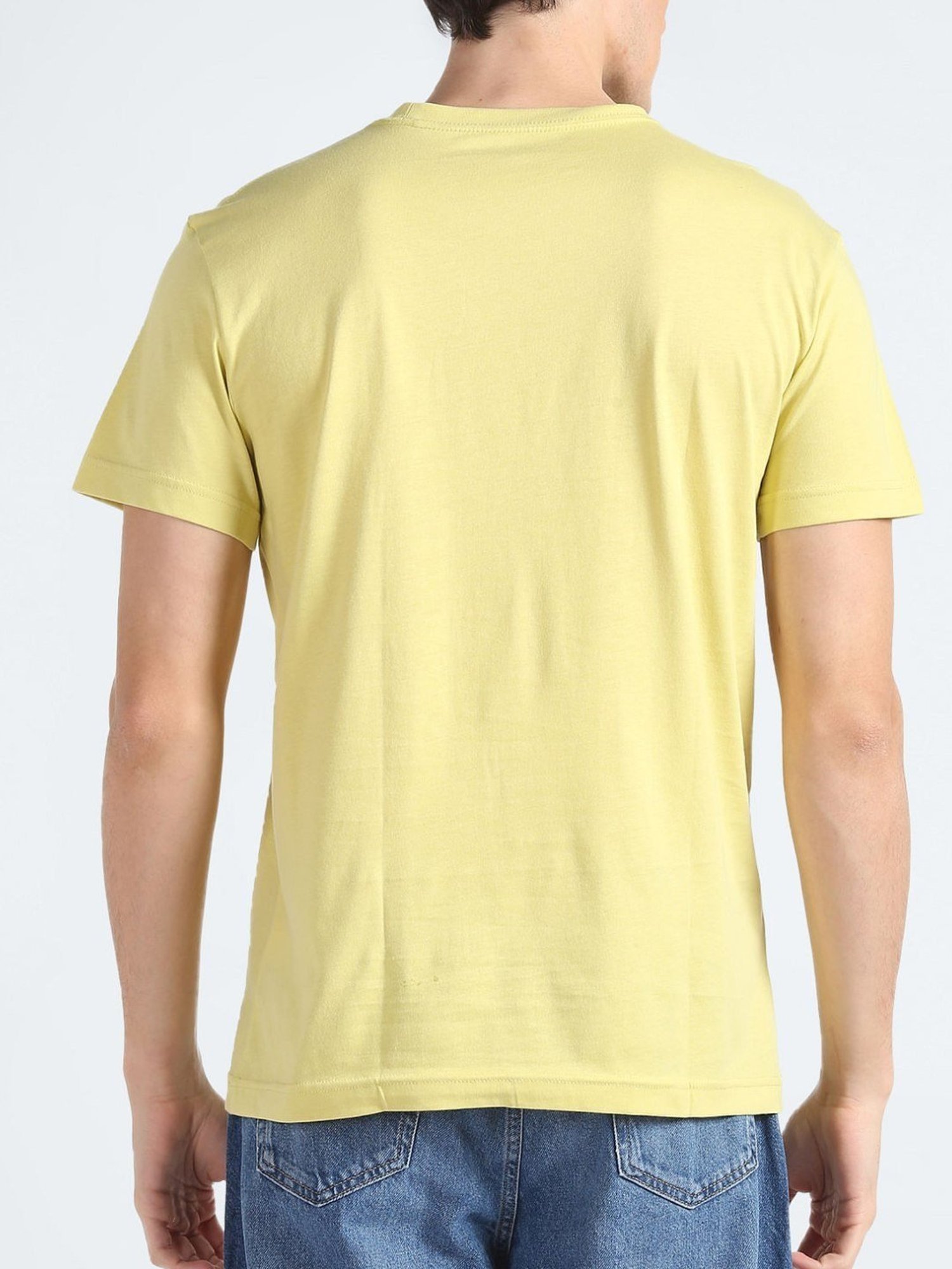 Calvin Klein Jeans Yellow & White Cotton Regular Fit T-Shirt
