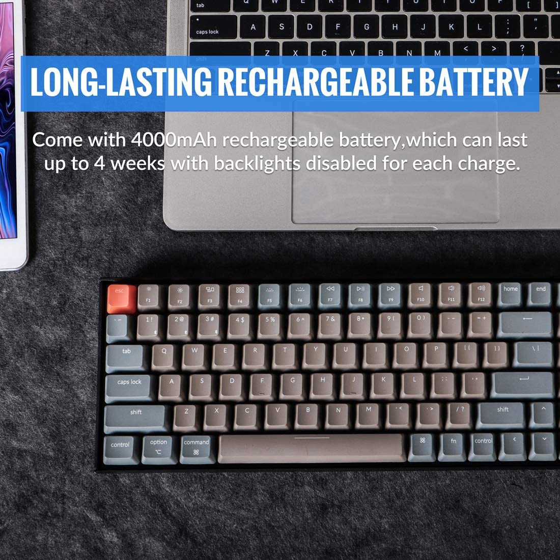 Keychron K4 Wireless Bluetooth/USB Wired Gaming Mechanical Keyboard, Compact 100 Keys RGB LED Backlit Gateron Red Switch N-Key Rollover, Aluminum Frame for Mac Windows