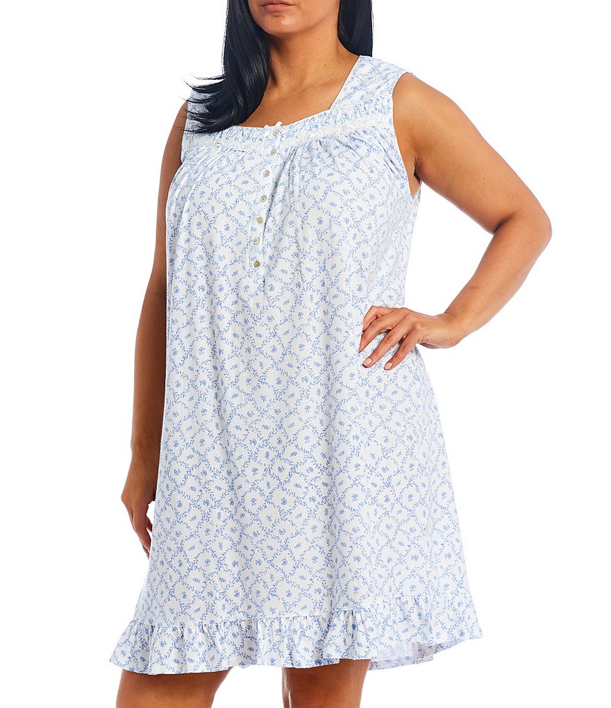 Eileen West Plus Geometric Print Knit Sleeveless Nightgown