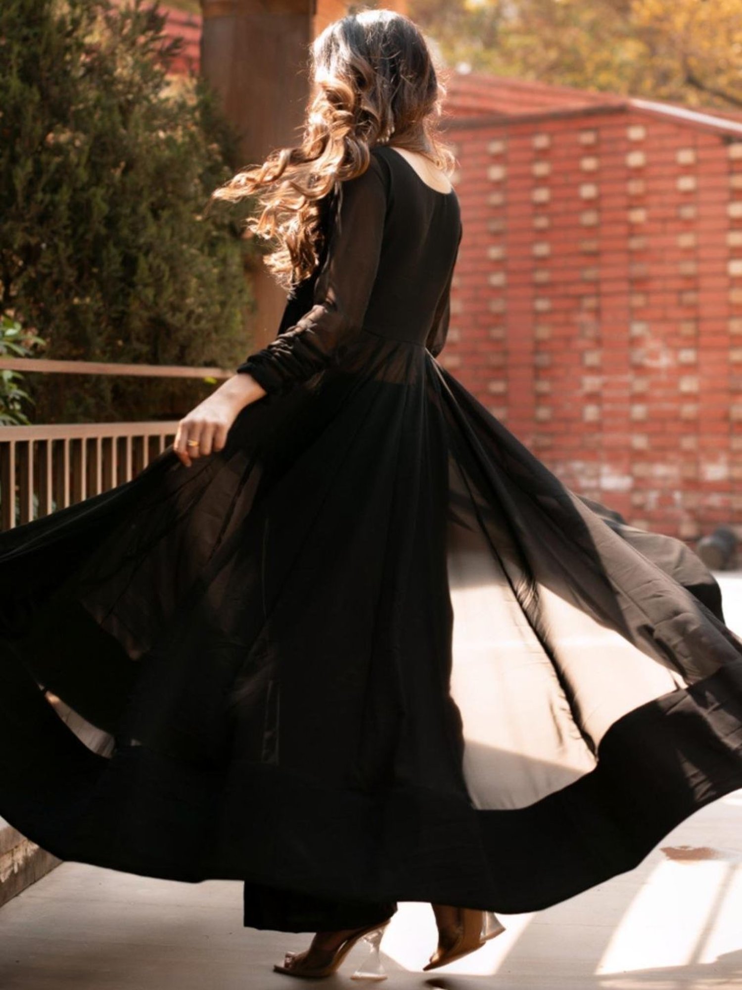 Calmna Black Georgette Cape with Pant Co-ord Set