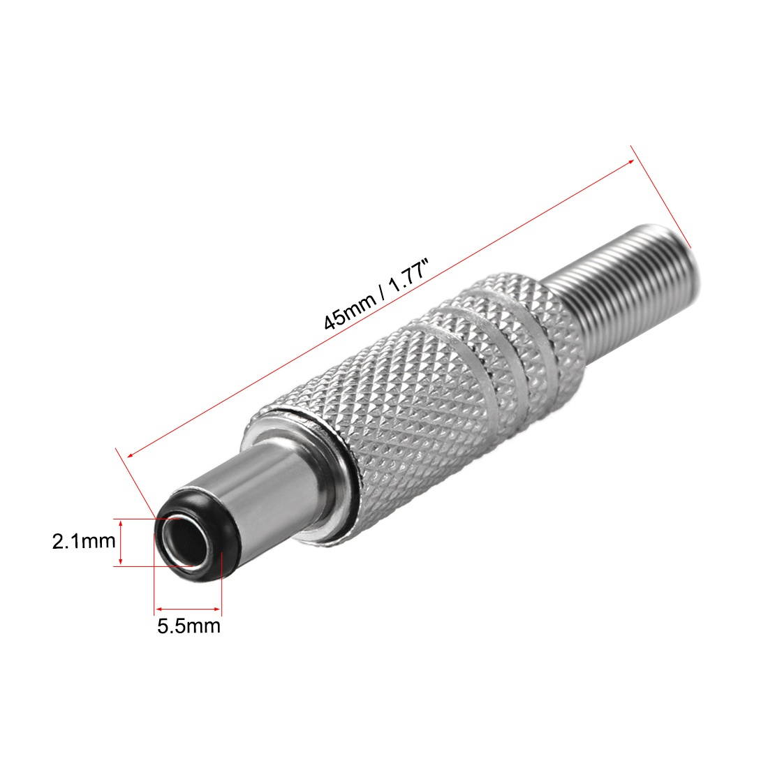 DC Male Connector 5.5mm x 2.1mm x 9mm Power Cable Jack Adapter Coupler Silver Tone 20Pcs